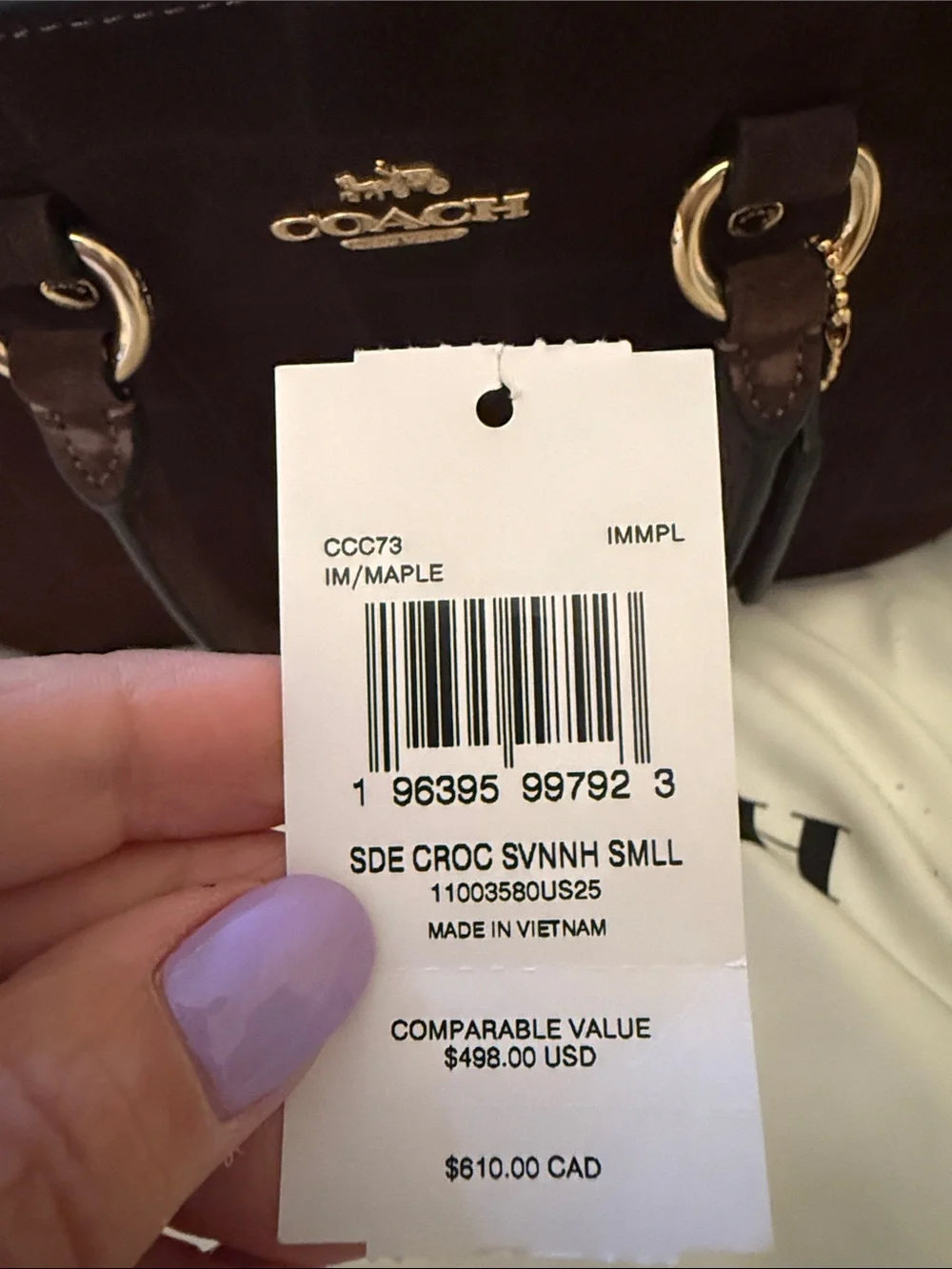 🤎Coach PreOwned Vintage Brown Maple  Savannah Small Carryall Suede Croc-Embossed